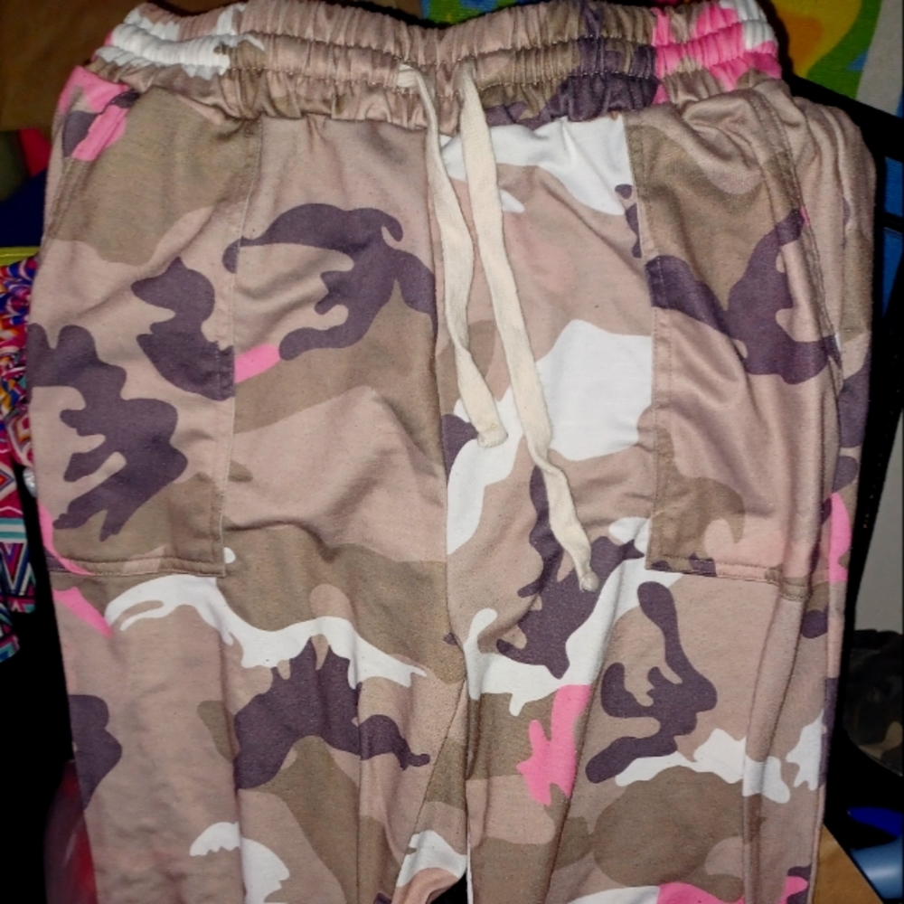 Womens Camo High-Waisted jogger Pink Sweatpants stretch small